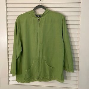 Fenini Vintage Silky Feel Hooded Zipper Front Lime Green Jacket